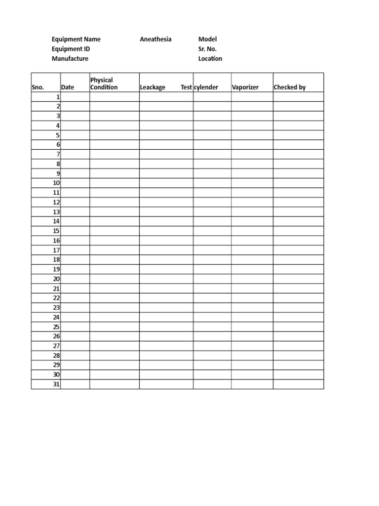 Anesthesia Equipment Checklist PDF