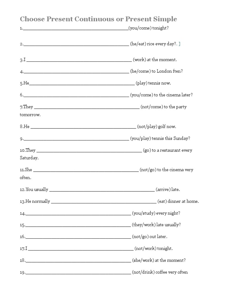 Choose Present Continuous or Present Simple 1 | PDF | Eating Behaviors ...