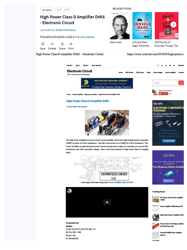 High Power Class D Amplifier d4k5 Electronic Circuit | PDF | Video Game ...