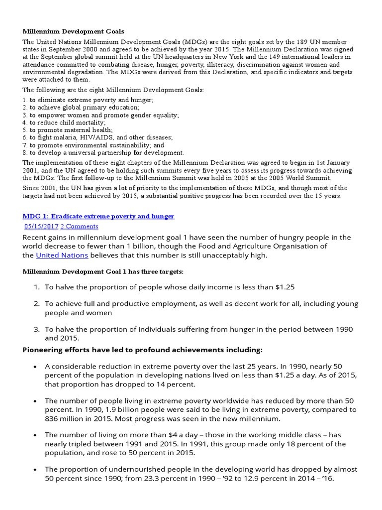 Overview of Millennium Development Goals | PDF | Millennium Development ...
