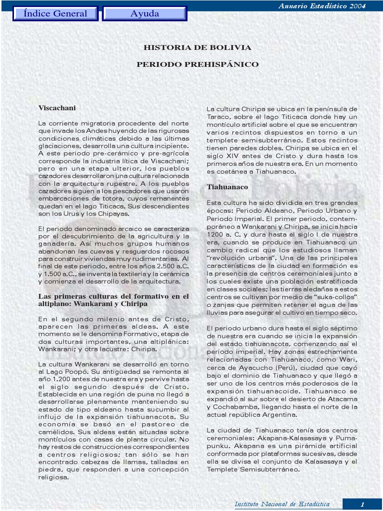 Historia de Bolivia Instituto Nacional de Estadística PDF PDF
