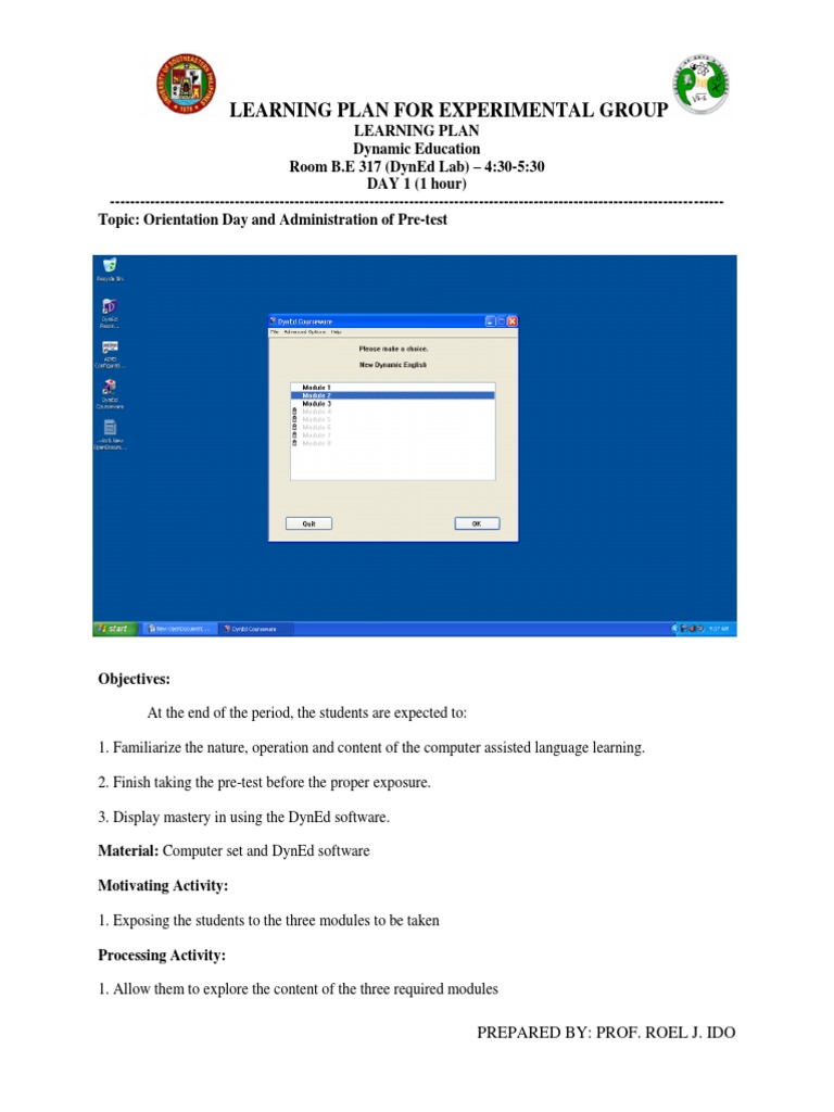 Learning Plan - Experimental Group | PDF | Learning | Teachers