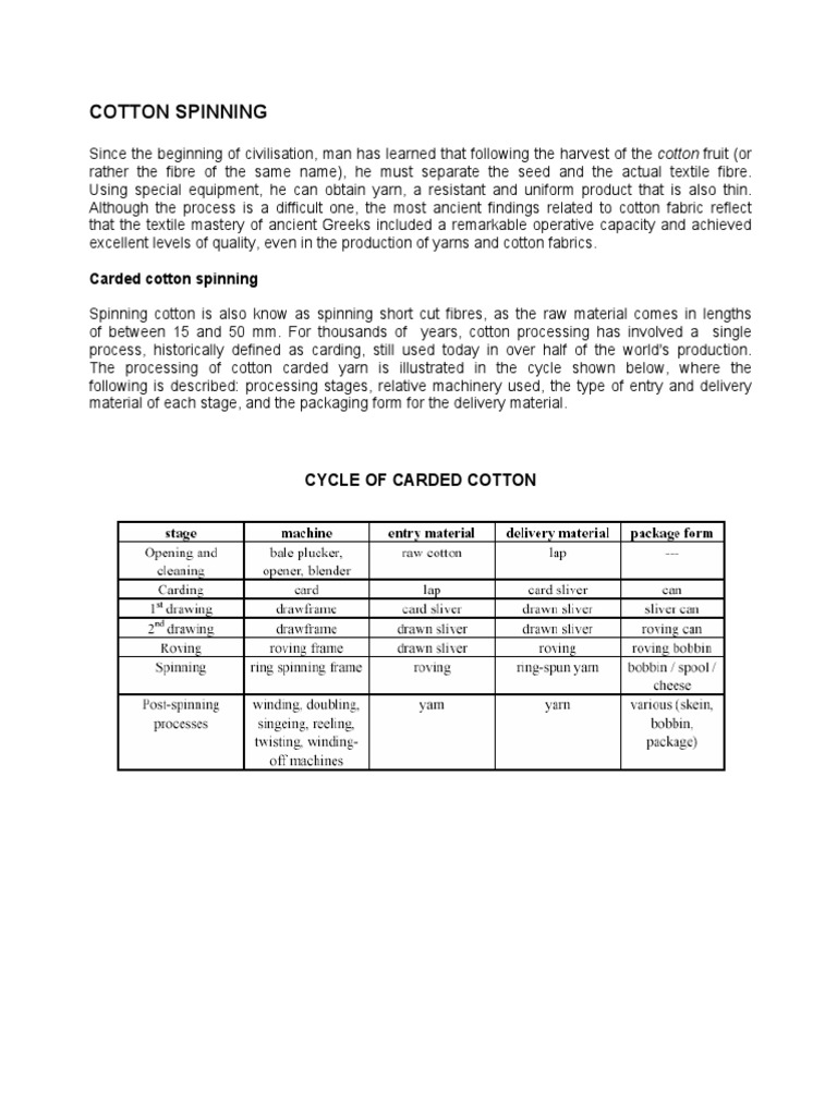 Cotton Spinning PDF PDF Spinning (Textiles) Yarn