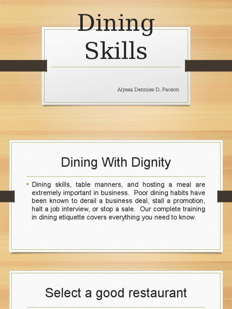 Dining Skills PDF Restaurants Eating
