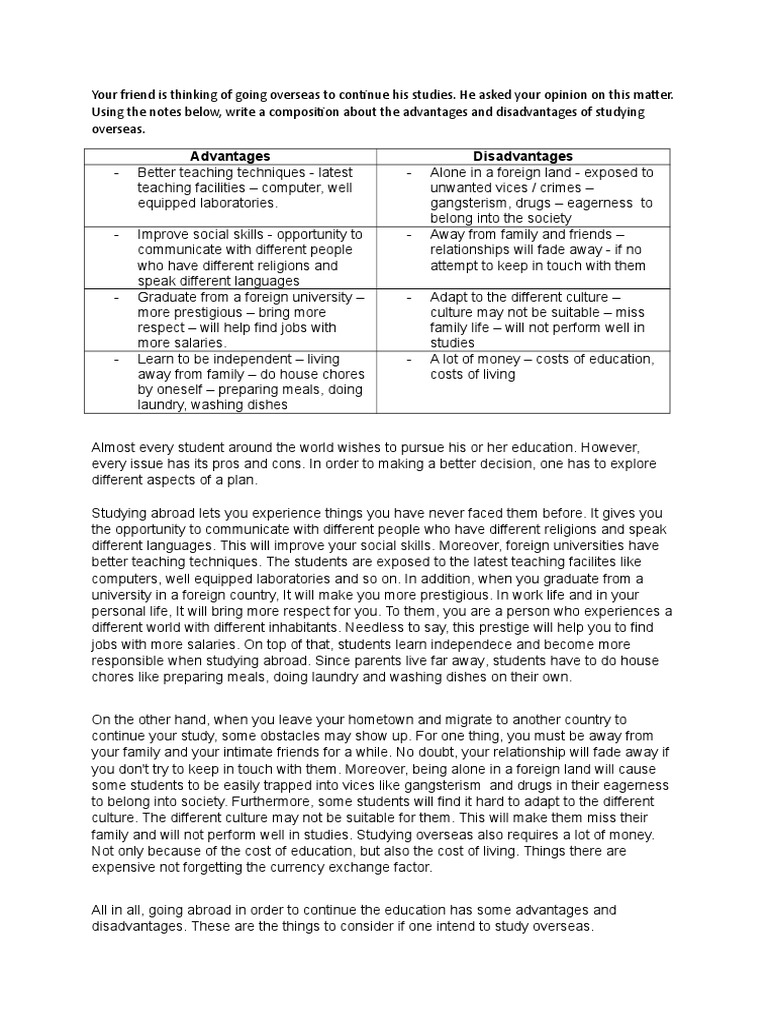 Pros and Cons of Studying Abroad | PDF | International Student | Psychology