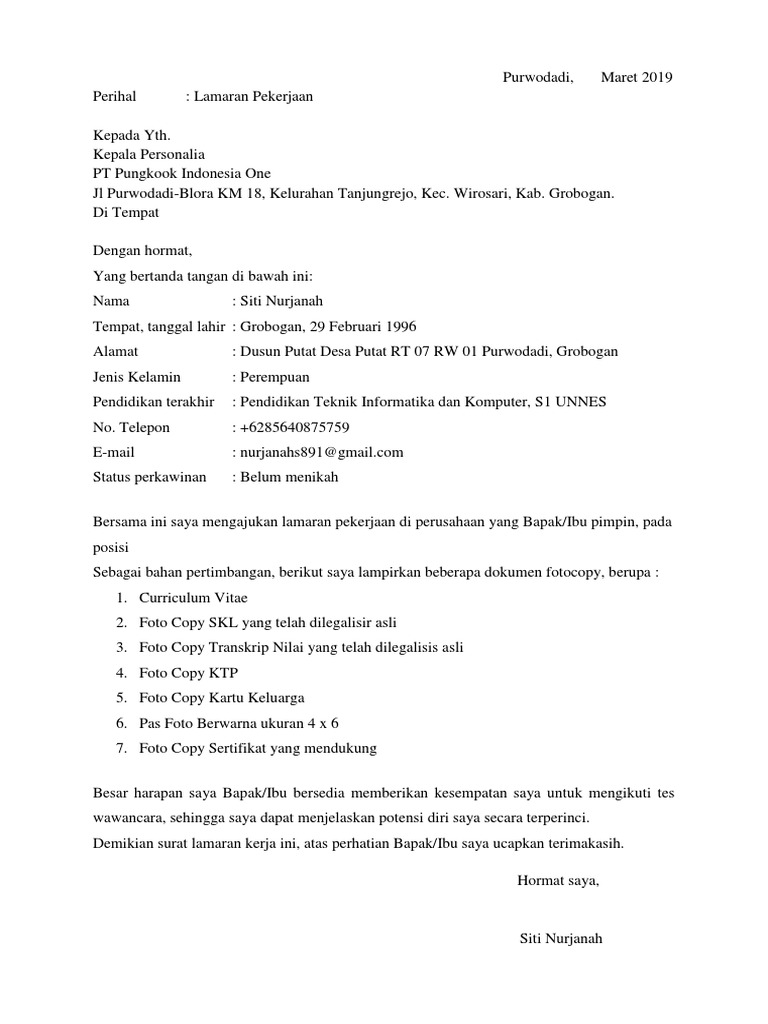 Surat Lamaran Janah Pungkook
