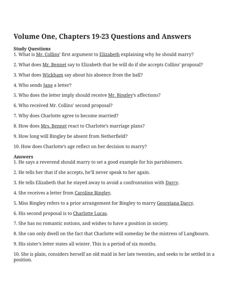 pride and prejudice discussion questions by chapter