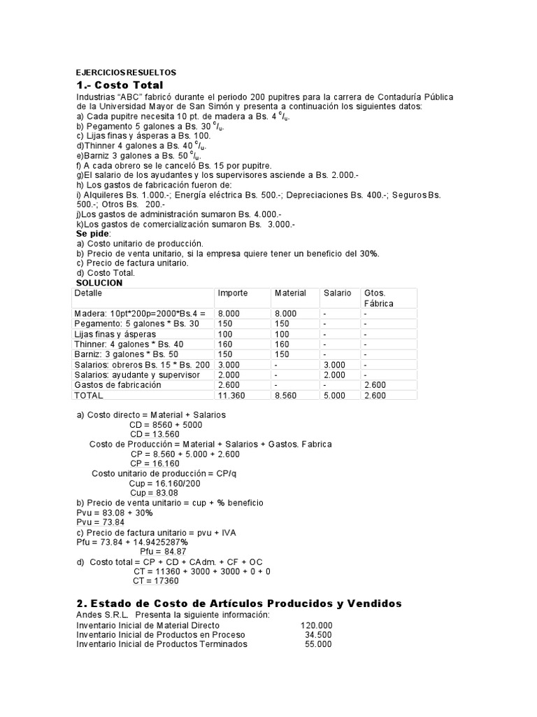 Cálculo de Costos y Precios de Venta | PDF | Costo | Inventario