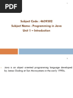 Subject Code: 4639302 Subject Name: Programming in Java Unit 1 - Introduction