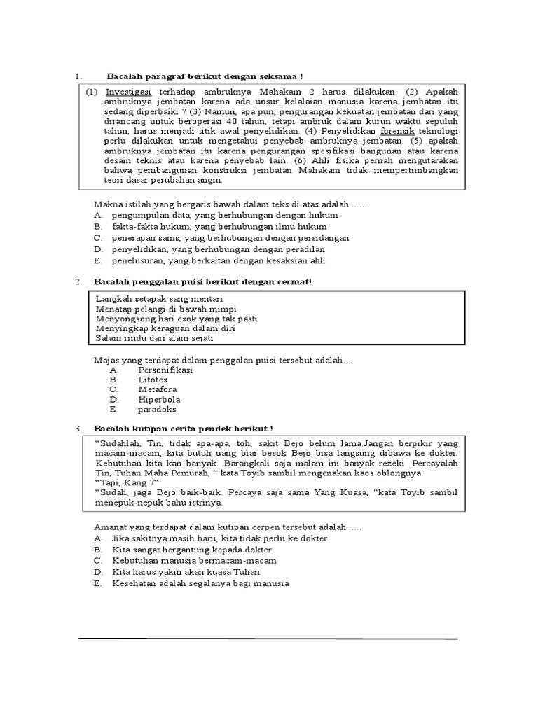 Soal Usbn Bhs Indonesia