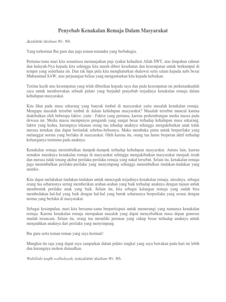 Pidato Persuasif Kenakalan Remaja