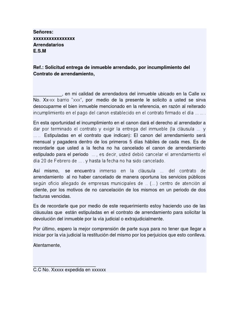 Introducir 56+ imagen modelo de carta para entrega de inmueble arrendado en colombia