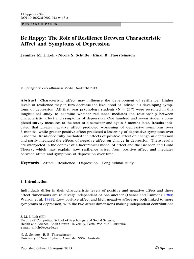 Be Happy The Role of Resilience Between PDF | PDF | Psychological ...