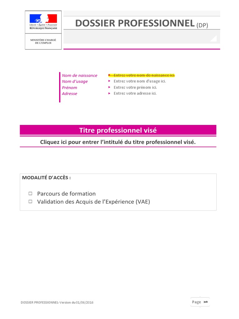 Modèle vierge de dossier professionnel Business