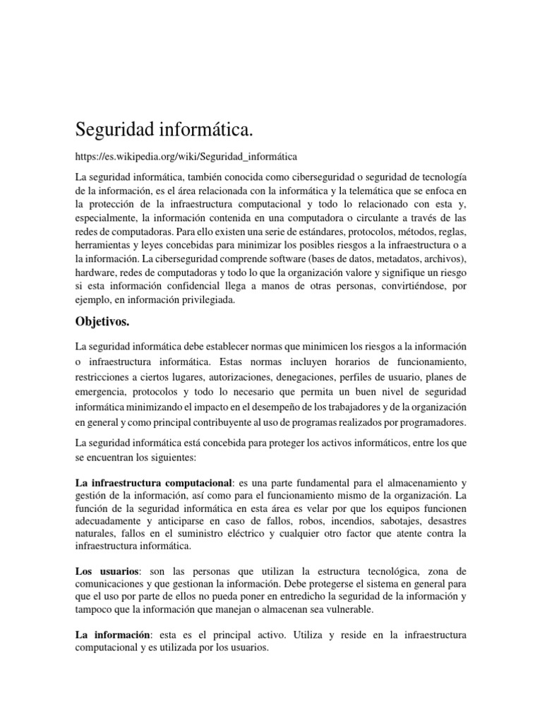 Seguridad Informatica Pdf La Seguridad Informática Seguridad
