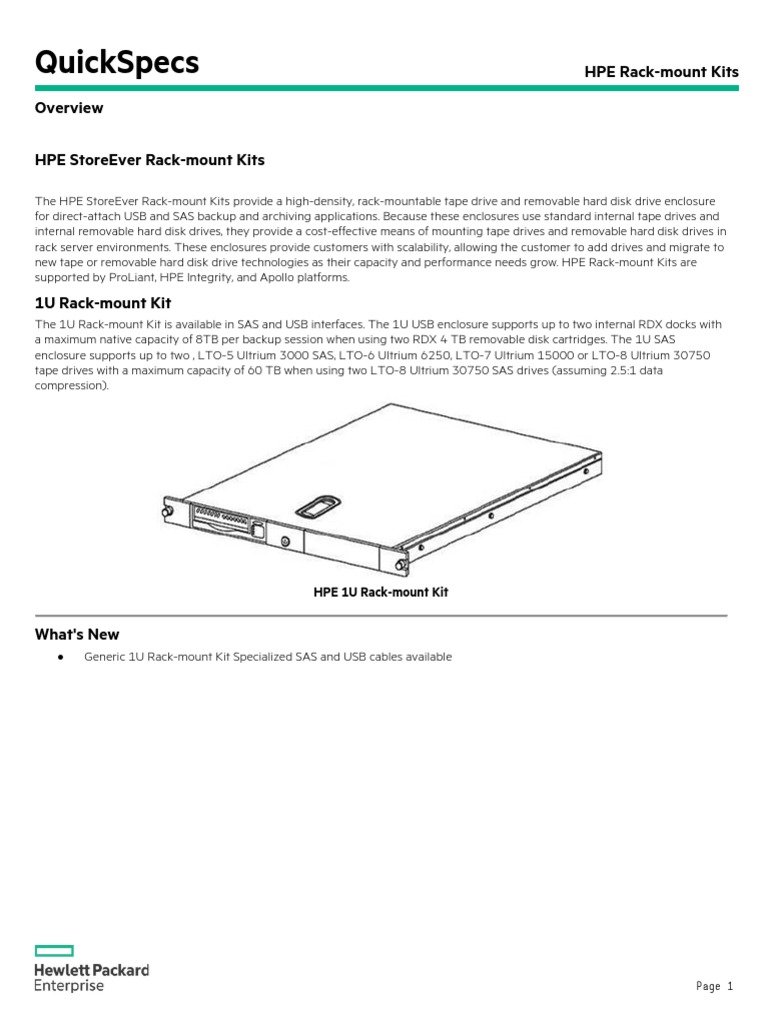 Quickspecs Hpe RackMount Kits Hpe Storeever RackMount Kits PDF