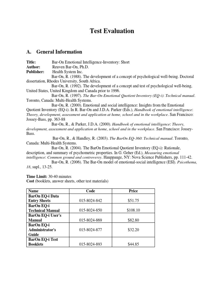 bar-on test | pdf | emotional intelligence | intelligence quotient
