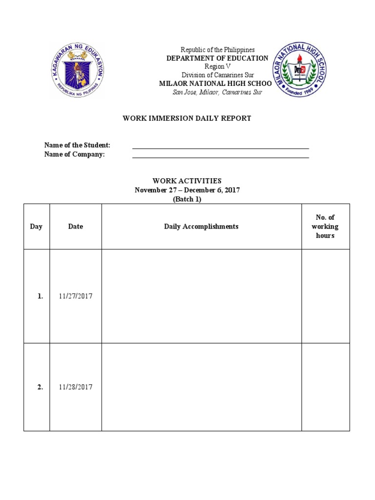 Student Work Immersion Report | PDF