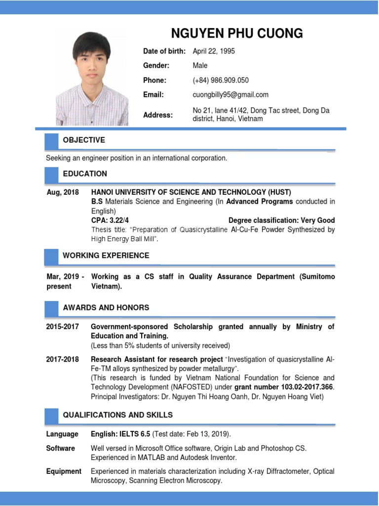Nguyen Phu Cuong - CV | PDF | Materials Science | Science
