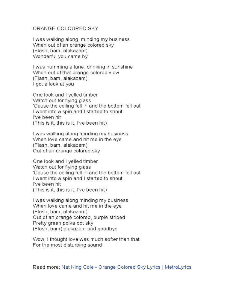 Nat king cole orange colored sky lyrics metrolyrics pdf