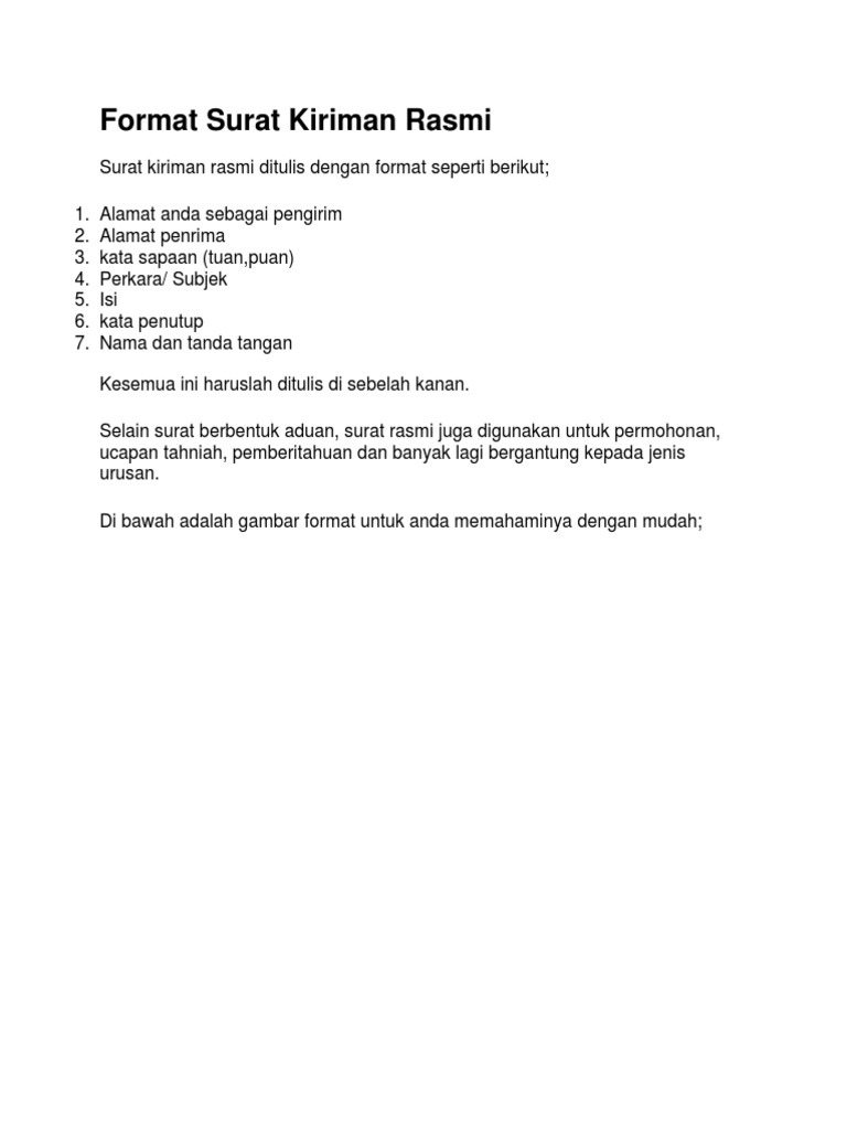 Format Surat Kiriman Rasmi Pdf