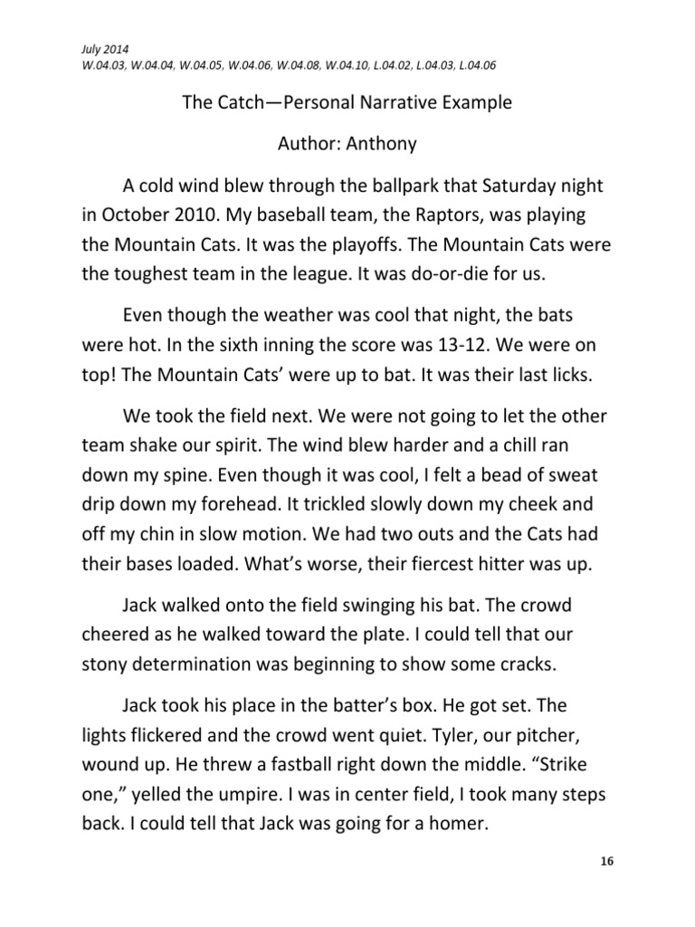 Personal Narrative Example | PDF | Baseball Field | Batting (Baseball)