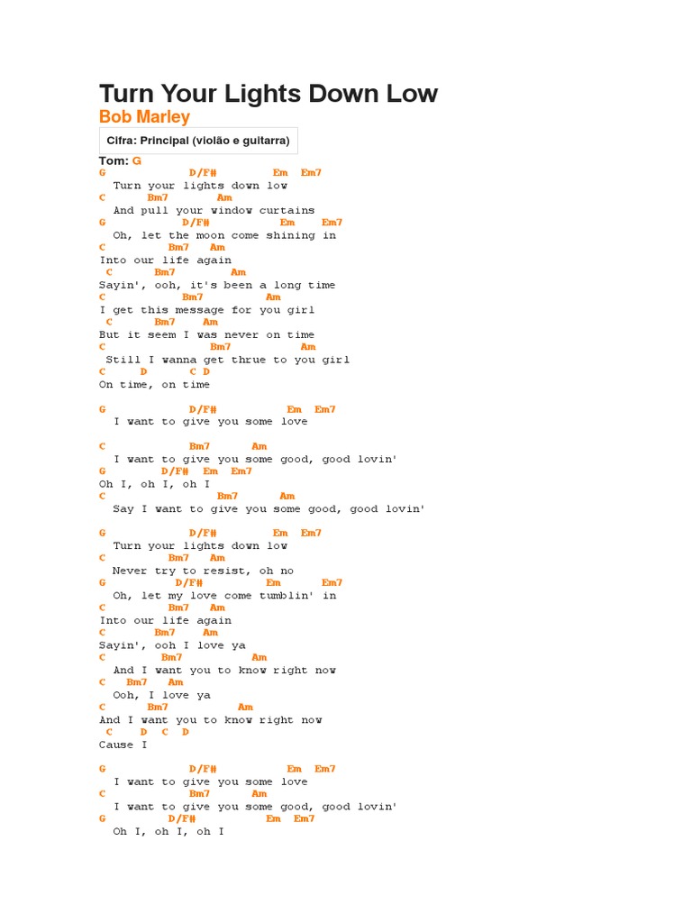 Turn Your Lights Down Low Bob Marley PDF