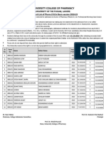 University College of Pharmacy: University of The Punjab, Lahore. First Merit List of Pharm.D B.SC Basis Session 2018-23