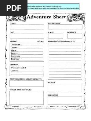 Adventure Sheet Pdf