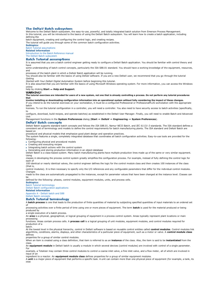 DeltaV Batch Subsystem Tutorial Guide | PDF | Control Theory | Databases