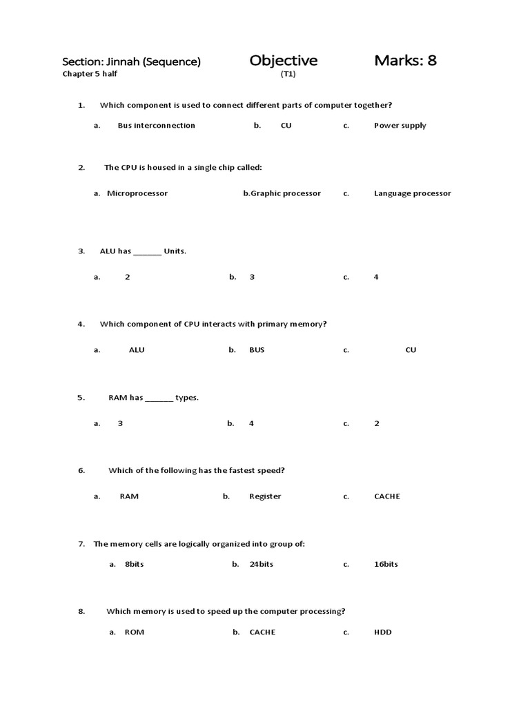Computer Components Quiz | PDF