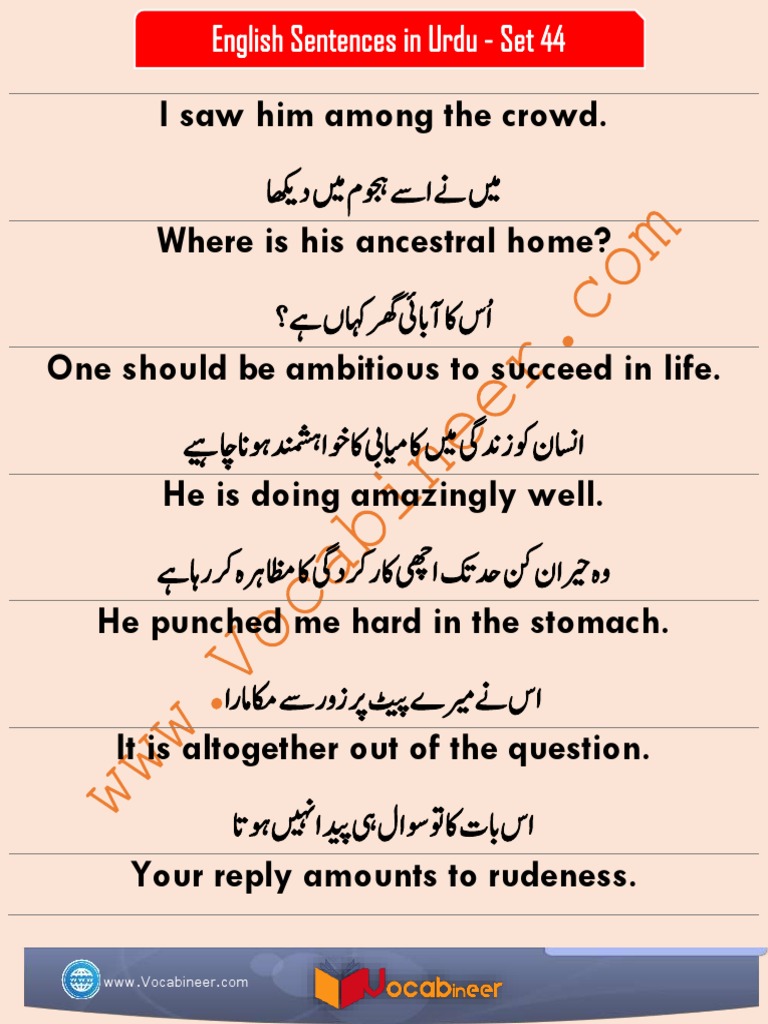 Daily Routine Sentences in Urdu | PDF | Language Arts & Discipline