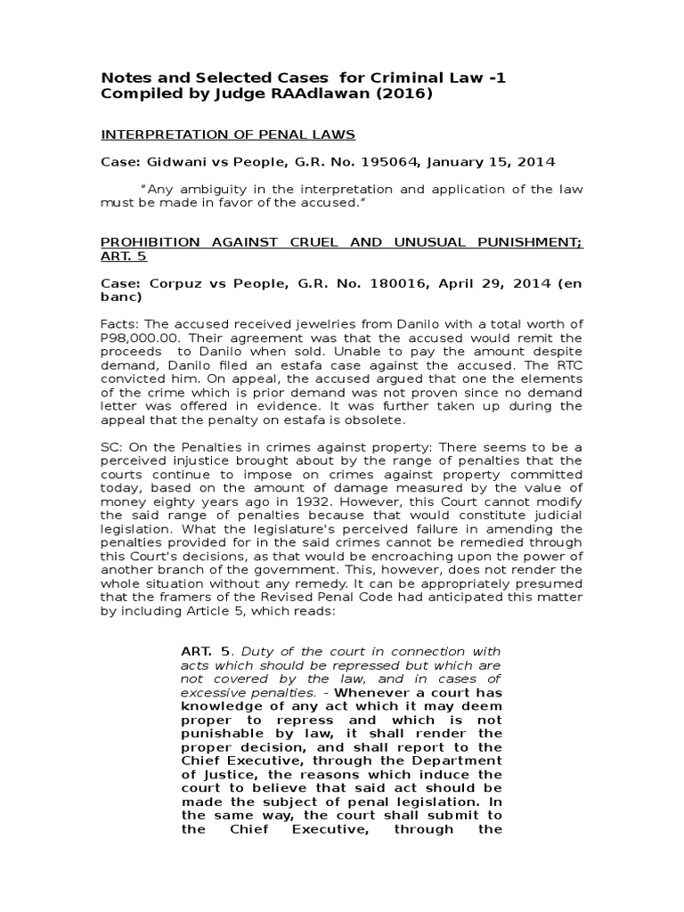 Notes and Cases For Criminal Law Book 1 2016 | PDF | Theft | Conspiracy ...