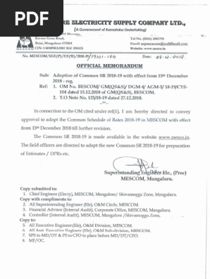Schedule of Rates - Adoption - OM - MESCOM - DTD - 28.12.2018 PDF 