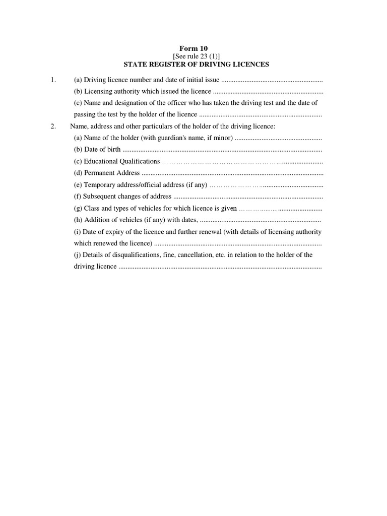 Form 10: State Register of Driving Licences | PDF