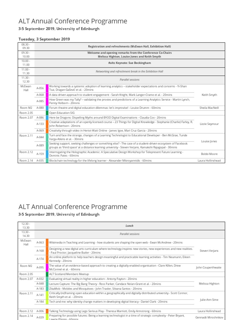 ALT Annual Conference 2019 Schedule | PDF | Educational Technology ...