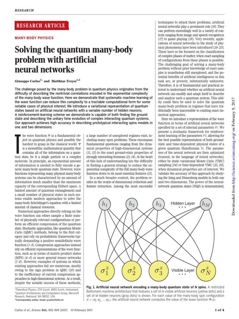 Solving The Quantum Many-Bodyproblem With Artificialneural Networks ...