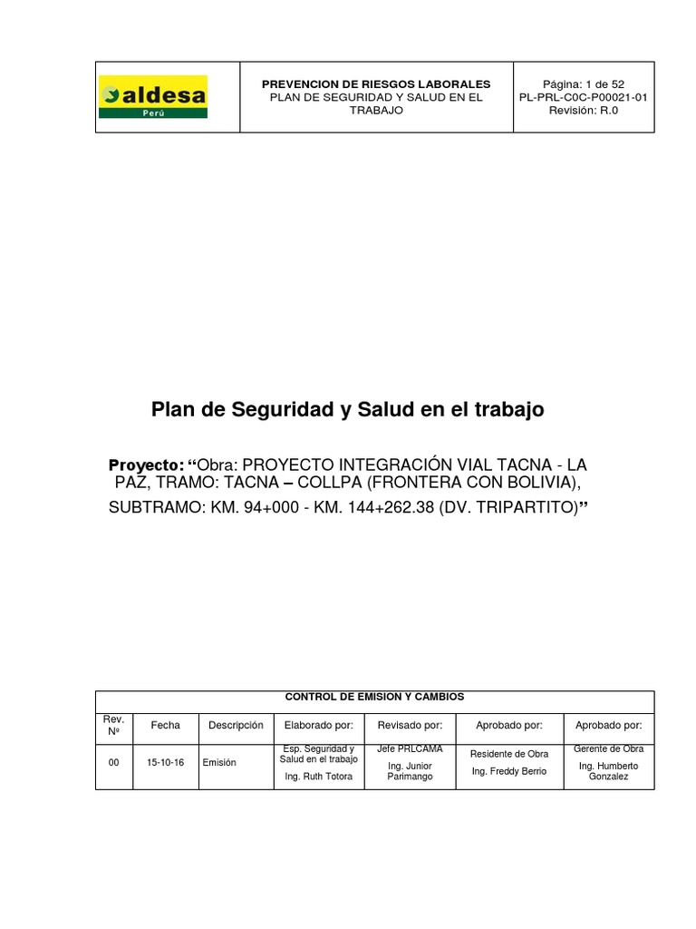 Plan de Seguridad y Salud Laboral en Obra | PDF | Derecho laboral ...