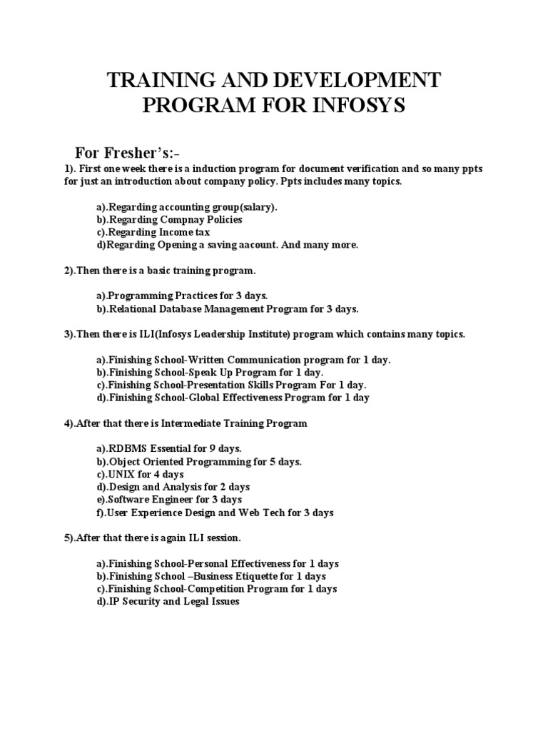 Infosys Fresher Training Program Guide | PDF