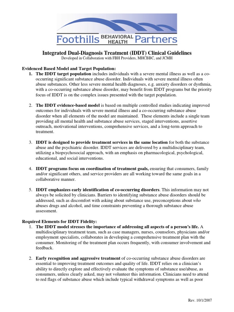IDDT Clinical Guidelines for Dual Diagnosis | PDF | Substance Abuse ...