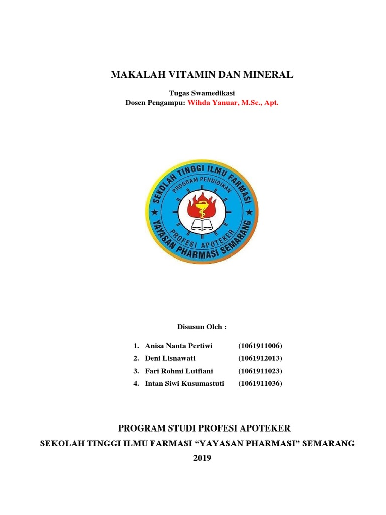 Makalah Vitamin Dan Mineral Tugas Swamedikasi Dosen Pengampu