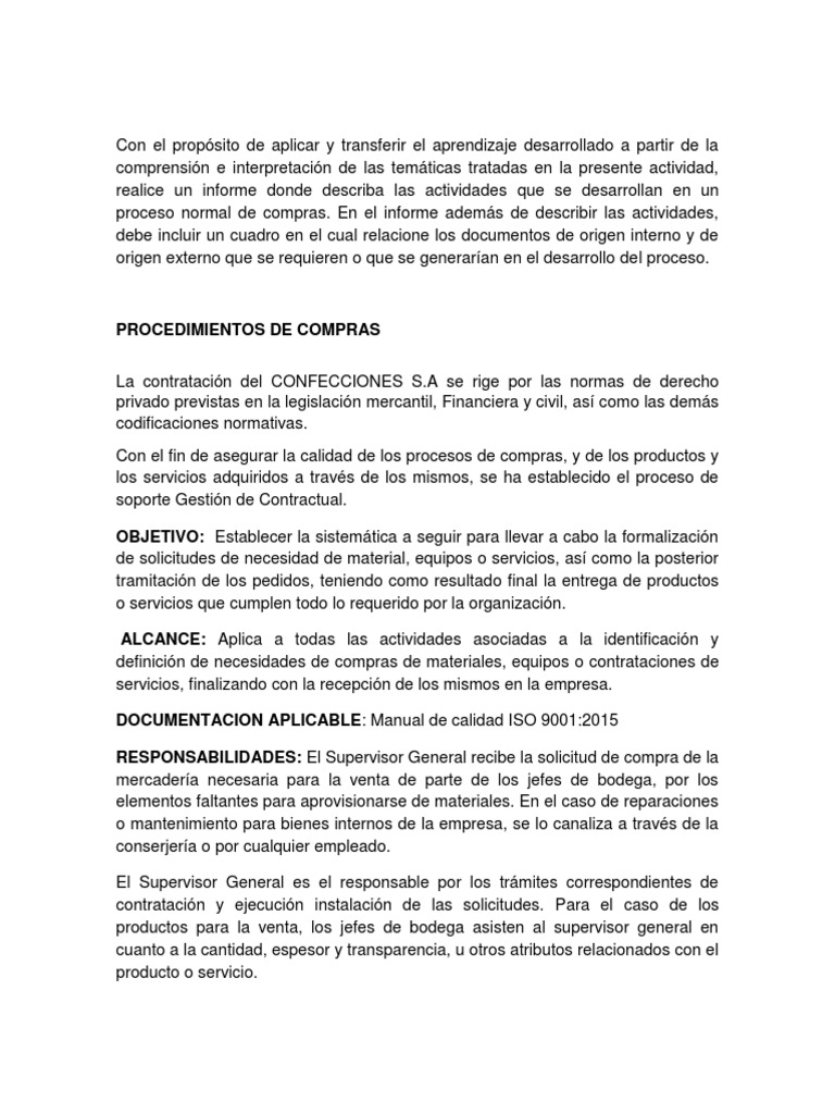 Procedimiento de Compras ISO 9001:2015 | PDF | Calidad (comercial ...