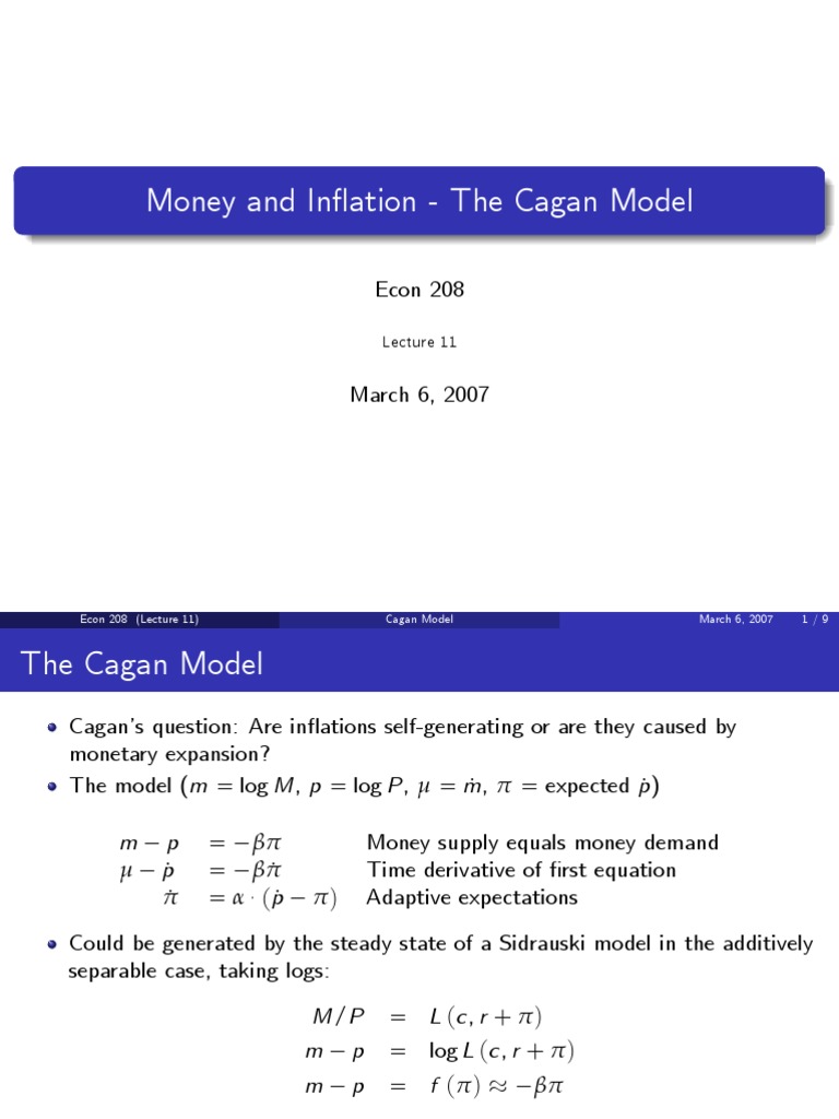 Money and in Ation - The Cagan Model: Econ 208 | PDF | Economic ...