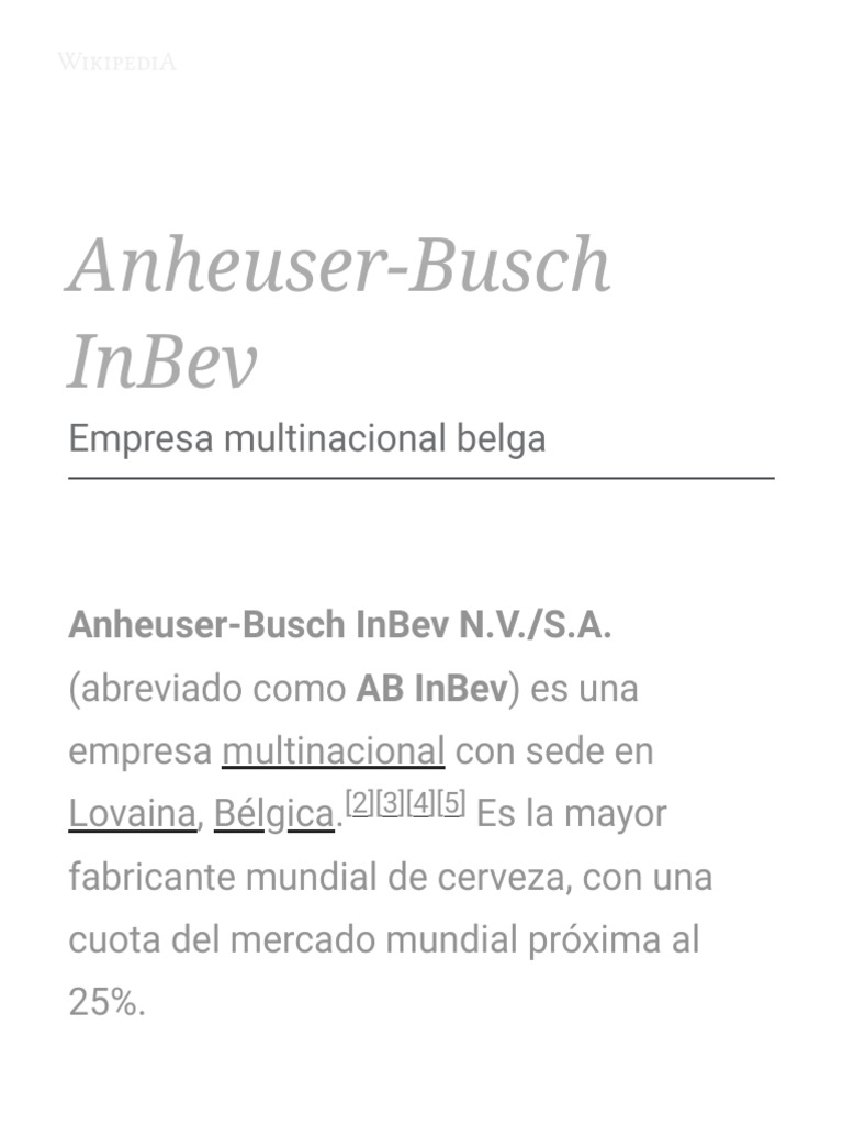 Anheuser-Busch InBev - Wikipedia, La Enciclopedia Libre PDF | PDF ...