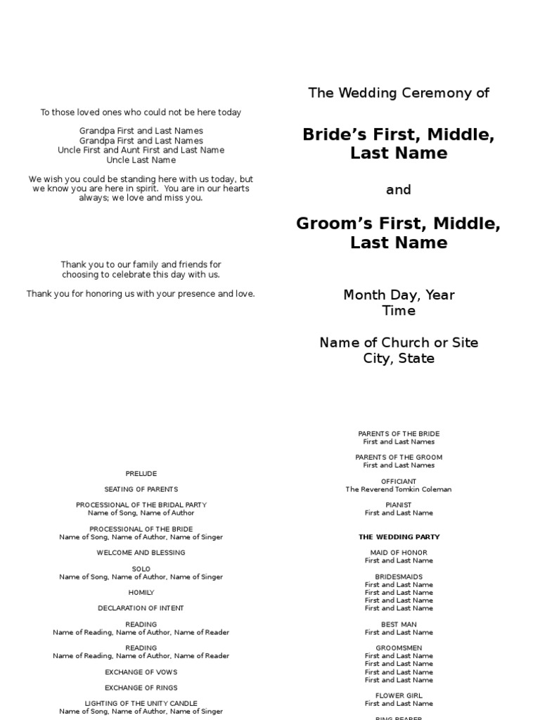Wedding Ceremony Program Template | PDF | Wedding | Social Conventions