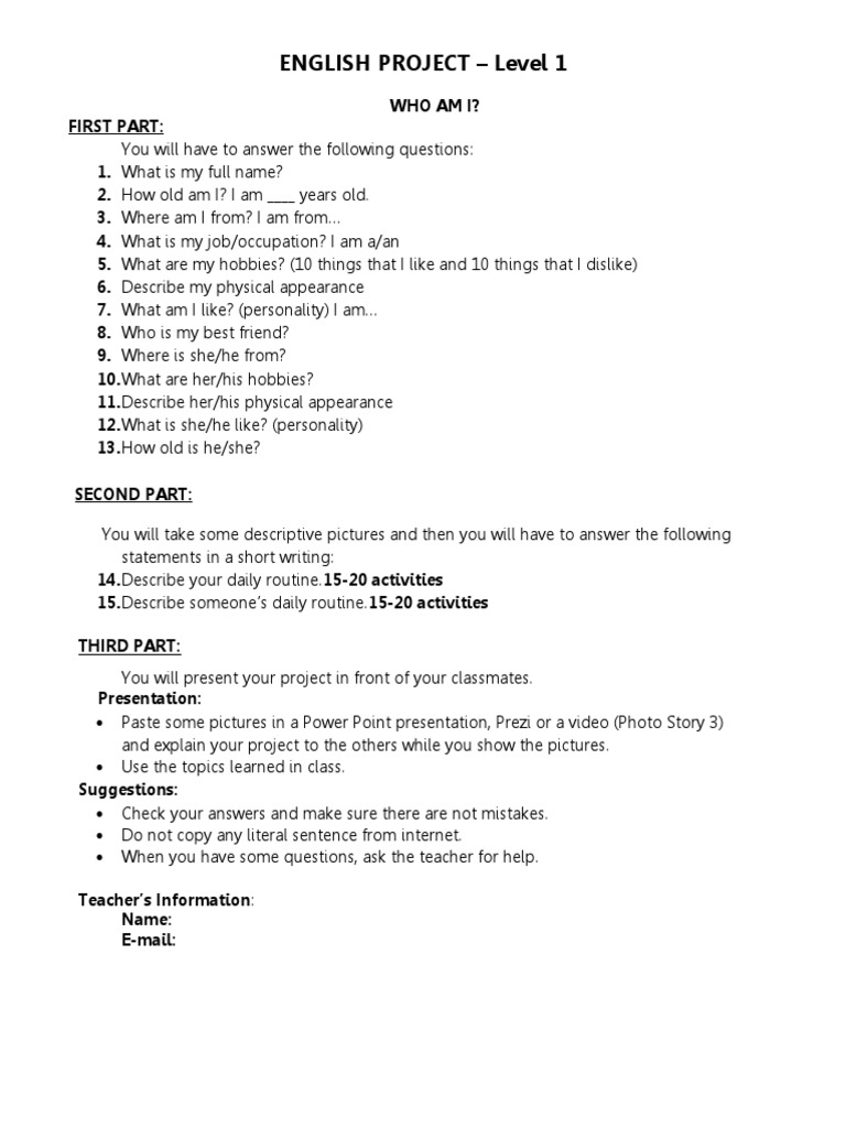 Stage 1 English Project Overview | PDF | Language Arts & Discipline ...
