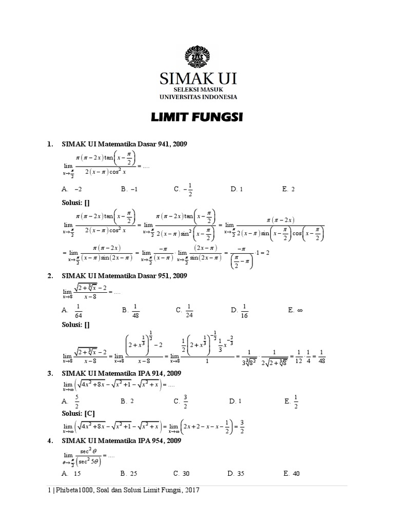 18 Limit Fungsi Simak Ui PDF | PDF