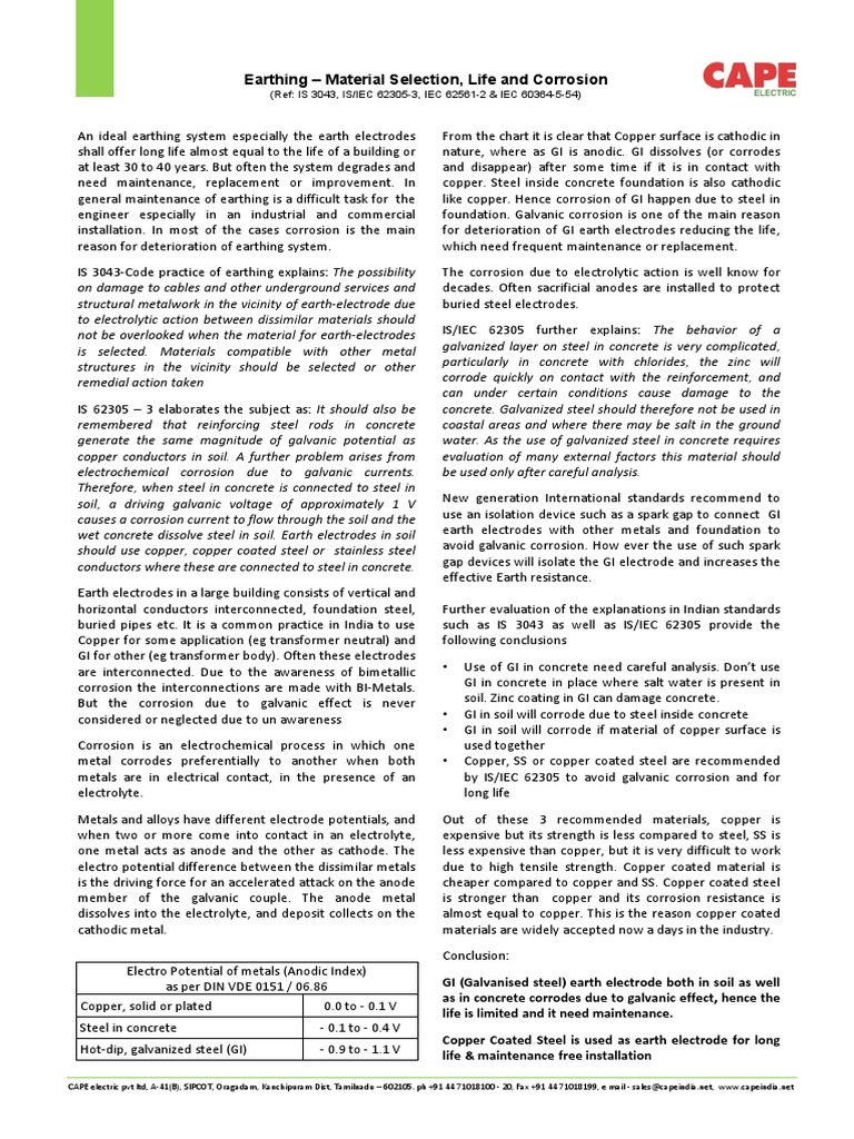 Galvanic Corrosion in Earthing Systems | PDF | Anode | Corrosion