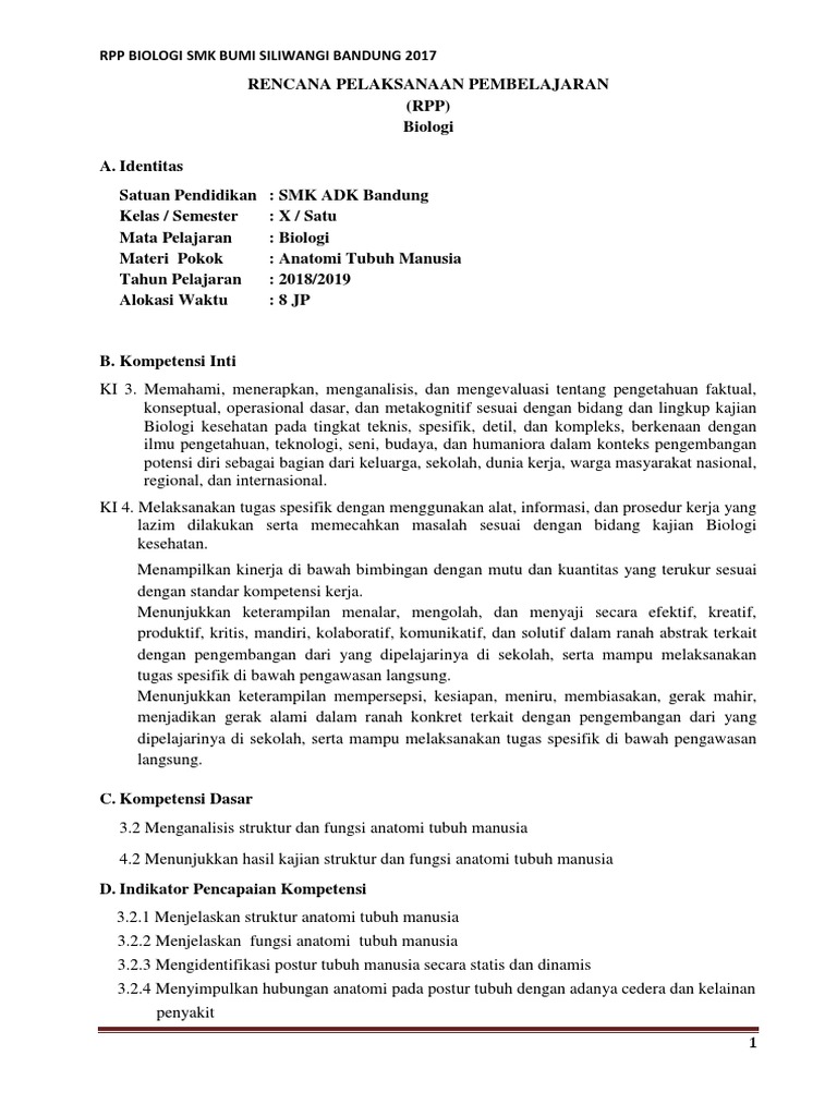 Rpp Biologi Smk 3 2 Anatomi Tubuh Manusia