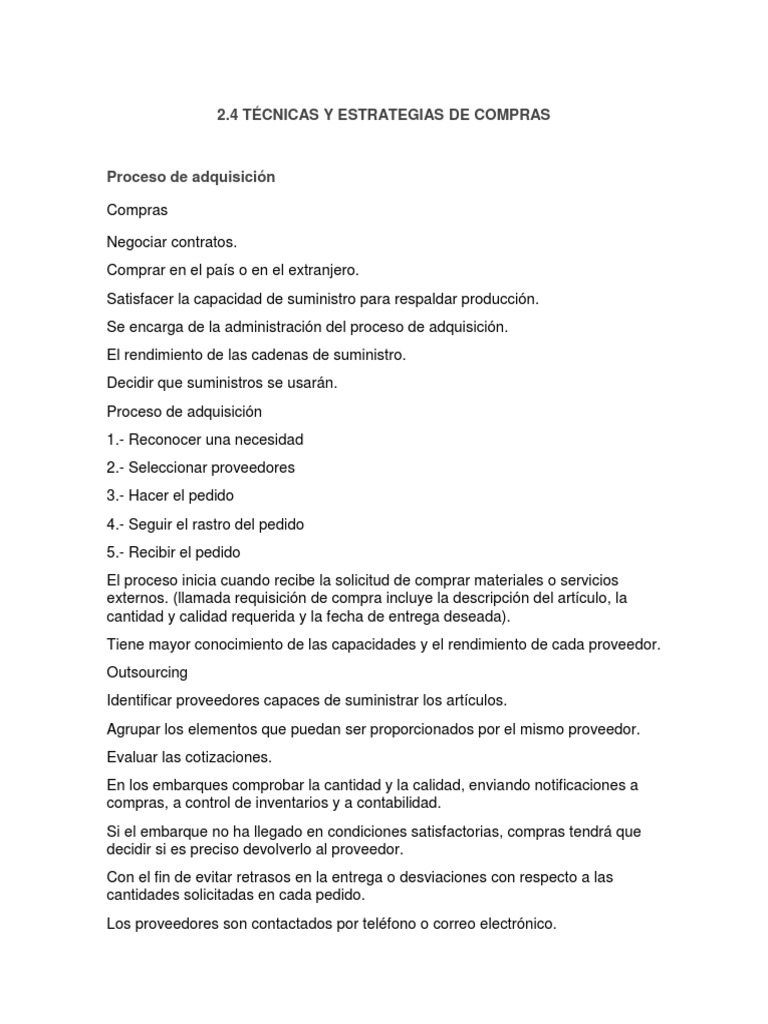 Técnicas y Estrategias de Compras | PDF | Calidad (comercial) | Outsourcing